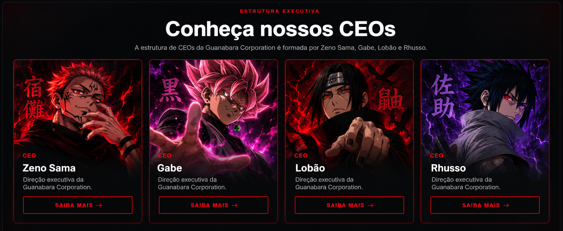 Personagens representando os CEOs da Guanabara Corporation